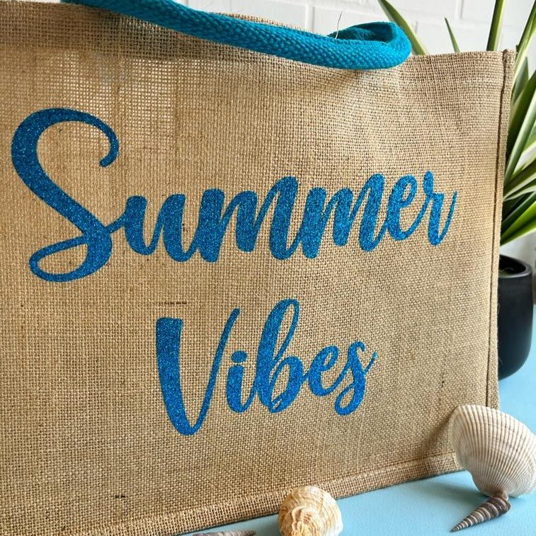 Borsa in Juta Manico Azzurro Summer Vibes - Be Brave Boutique