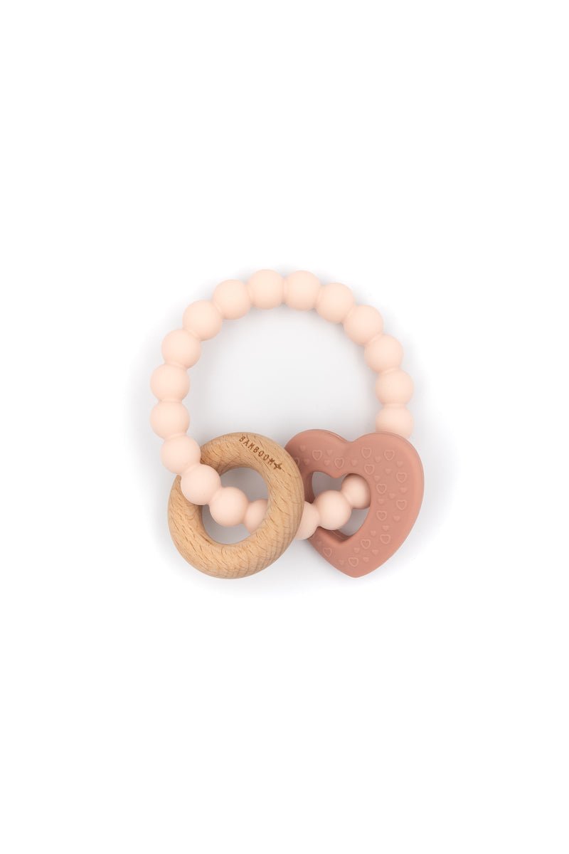 BAMBOOM Massaggiagengive legno & silicone cuore - Rosa - Be Brave Boutique